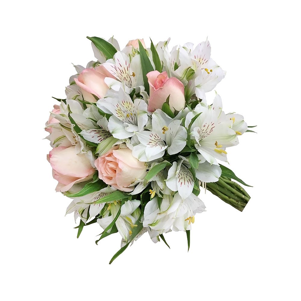 Buquê de Asltromelias Brancas e Rosas Cor de Rosa - Floricultura Taquari  Flores