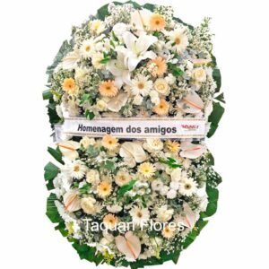 Coroa de Flores Lembrança Com Flores Champanhe e Branca