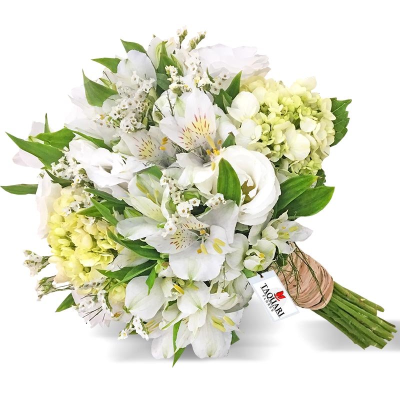 Buquê de Noiva Astromélias e Hortênsias Brancas - Floricultura Taquari  Flores