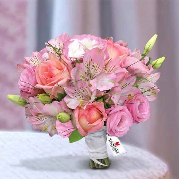 buque de noiva casamento civil com flores cor de rosa