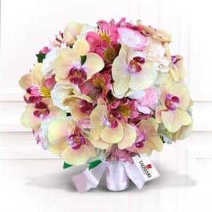 Buquê de Noiva Redondo Com Orquídeas e Flores Variadas